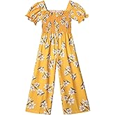 BAVADER Girls Romper 5-14 Years One Piece Girls' Jumpsuits & Rompers Short Sleeve Girls Jumpsuit Floral Smocked Girls Clothes