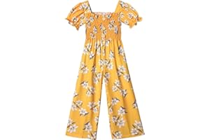 BAVADER Girls Romper 5-14 Years One Piece Girls' Jumpsuits & Rompers Short Sleeve Girls Jumpsuit Floral Smocked Girls Clothes