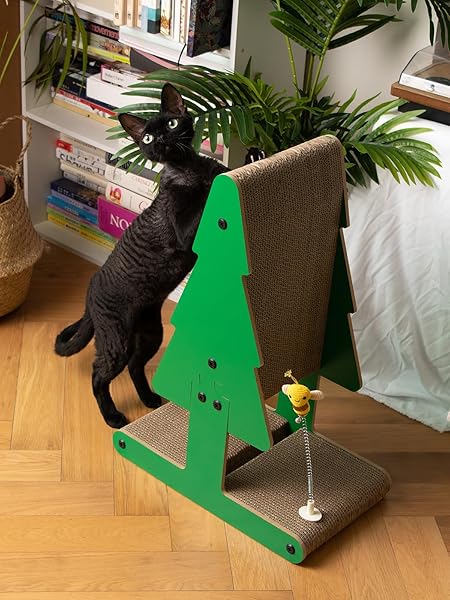 NEKOSAN CHRISTMAS CAT SCRATCHER, VERTICAL CAT SCRATCHING POST, CARDBOARD CAT SCRATCHER WITH BALL FOR INDOOR CATS, LARGE, TREE