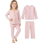 DIPUG Toddler Pajamas Cotton Full-Button Kids Long Sleeve Pjs Girls Solid Sleepwear Set 12M–7Y