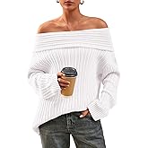 CFLONGE Women's Off The Shoulder Sweater Long Sleeve Oversized Ribbed Knit Fall Pullover Tops Winter Sexy Going Out Outfits