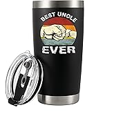 Panvola Best Uncle Ever From Niece Nephew Brother Sister Family Fathers Day For New Uncles Guncles Funcles Tio Vacuum Insulated Stainless Steel Tumbler With Removable Lid And Straw 20 oz Black