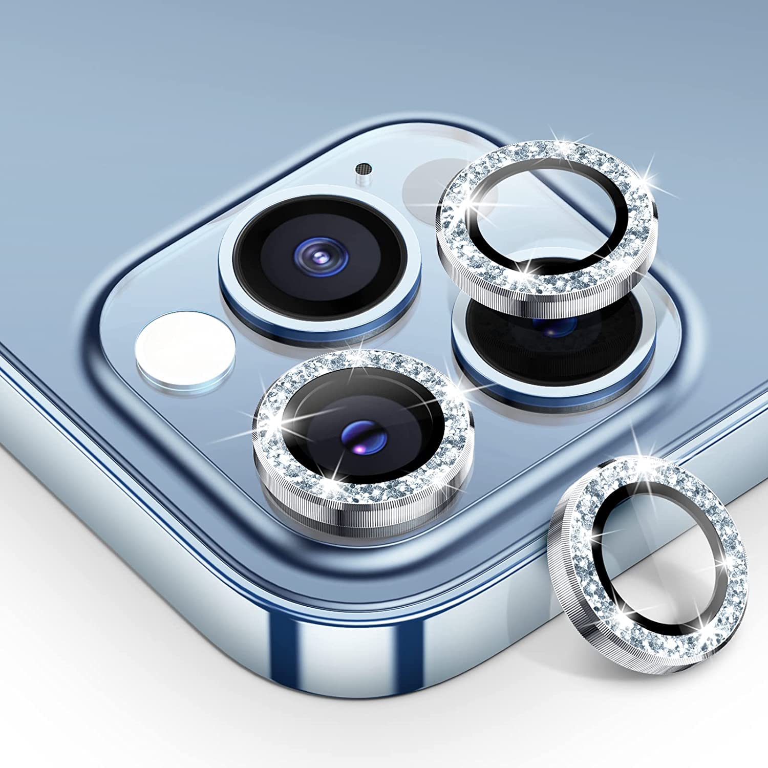 wlooo iPhone 13 Pro/iPhone 13 Pro Max Camera Lens Protector, 9H Tempered Glass Screen Protector Camera Cover Metal Individual Ring Bulletproof Scratchproof Protective Lens Protectors