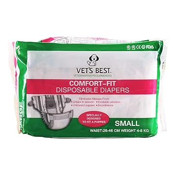 Wowdog Dog Diaper Vet's Best Comfort Fit Leak Proof Disposable with Absorbent Wraps (Small Size/26-46 cm | Weight 4-8 KG)