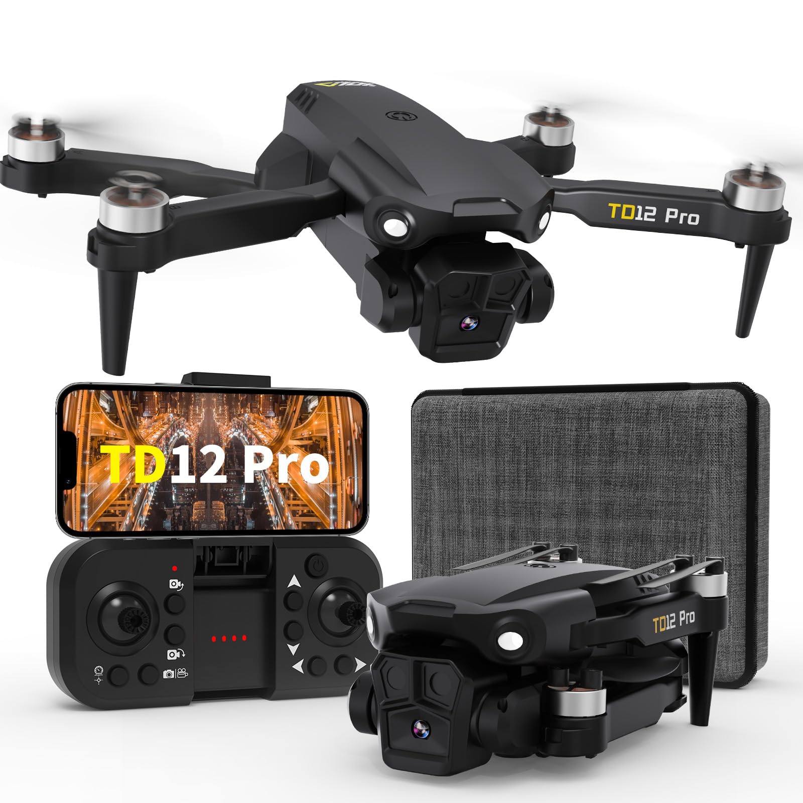 Photo 1 of Toladrone TD12Pro Drones with Camera Brushless Motor Drone for Beginners 4K HD Camera Level 3 Wind Resistance 90° Electrically Adjustable Foldable FPV Mini Drone with Carrying Case