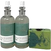 Bath & Body Works Aroma Breathe Deep Eucalyptus & Lavender Essential Oil Mist 2 Pack with a Fresh Forest Bar Soap.