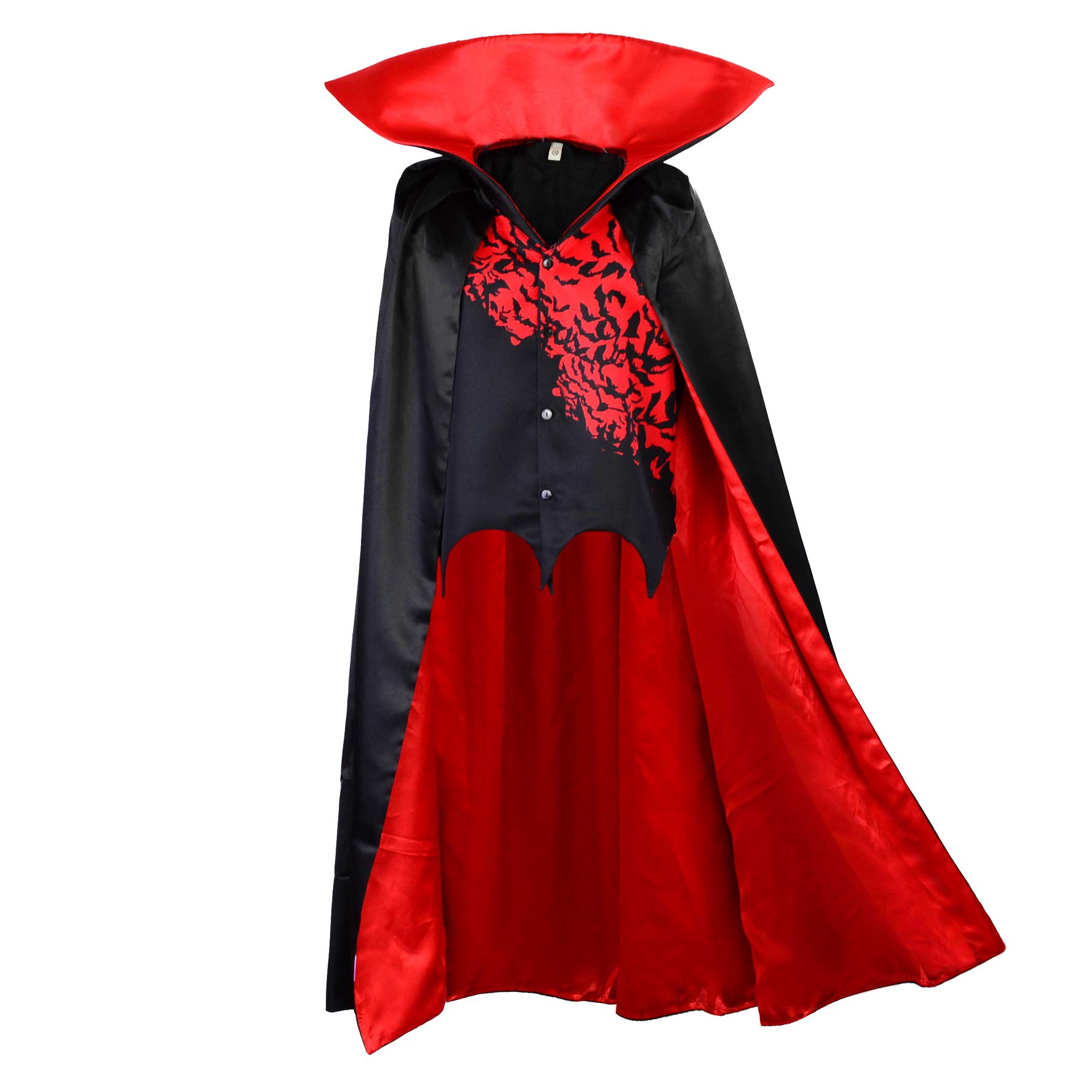 papapanda Kids Vampire Cape with Vest Stand Collar Cloak Children Black Red Dracula Halloween Costume Carnival Dress Up (140)