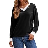 Dokotoo Long Sleeve Shirts for Women Tops V Neck Casual Top Comfortable Shirt Soft Women Blouses Basic Tees