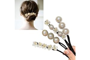 YOEMAYUNER Hair Bun Maker with Pearl Flower Decor, 4Pcs French Twist Hairstyle Bun Former Maker Vintage Hair Styling Accessories