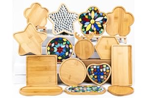 Lanyani 10pcs Wooden Assorted Shapes Mosaic Bases for DIY Mosaic Coaster Kit, with Wooden Surface for Handcrafted Glass Mosaic Tiles Crafts for Adults and Kids