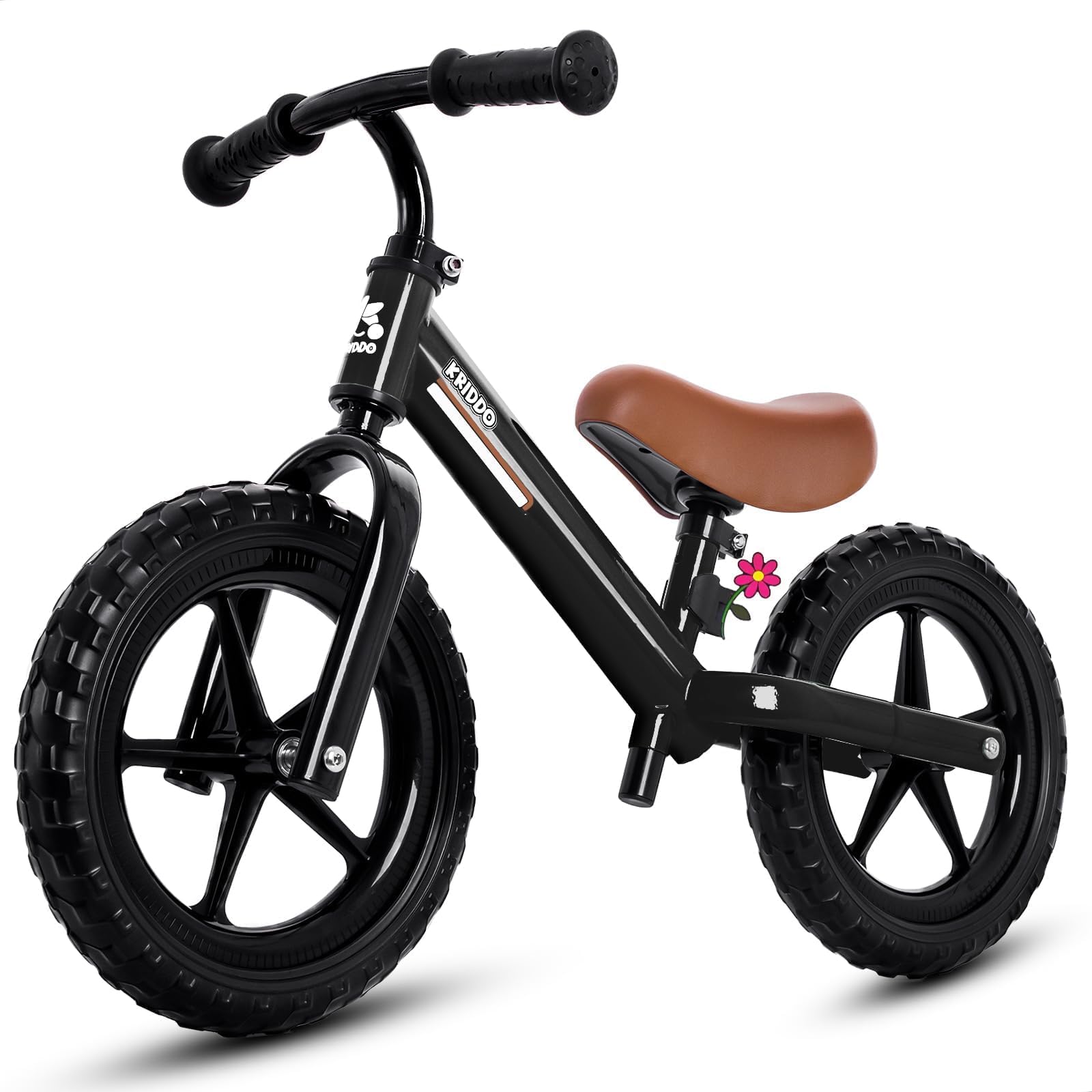 KRIDDO Toddler Balance Bike 2 Year Old, Kids Balance Bike for 2-5 Years Old, Dual Bearing for Smoother Riding, Adorable Plate, Adjustable Seat and Handlebar, Toddler Bike Gifts Age 2-3, Black