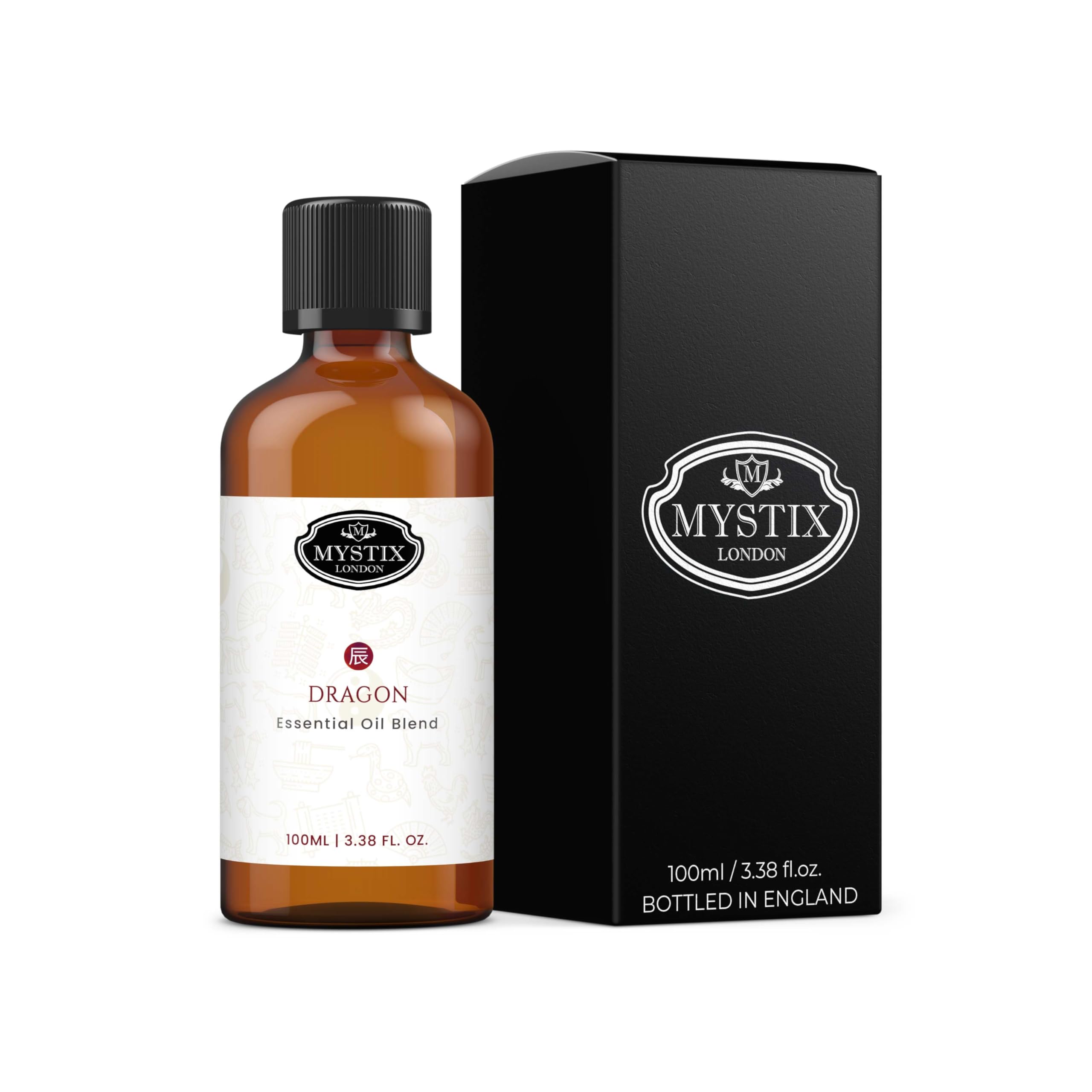 Mystix London | Dragon Chinese Zodiac Essential Oil Blend 100ml | 100% Pure & Natural | Aromatherapy Oil | Clary Sage, Frankincense, Grapefruit, Juniper Berry, Myrrh, Rose Geranium | Vegan, GMO Free