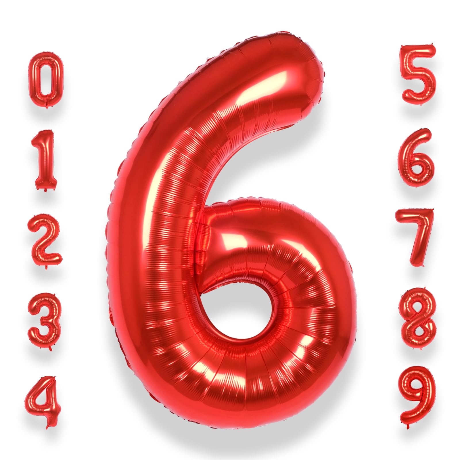 AULE 40 Inch Big Red 6 Balloon Number Large Foil Helium Number Balloons 0-9 Jumbo Giant Happy 6th Birthday Party Decorations for Boy or Girl Huge Mylar Anniversary Party Supplies