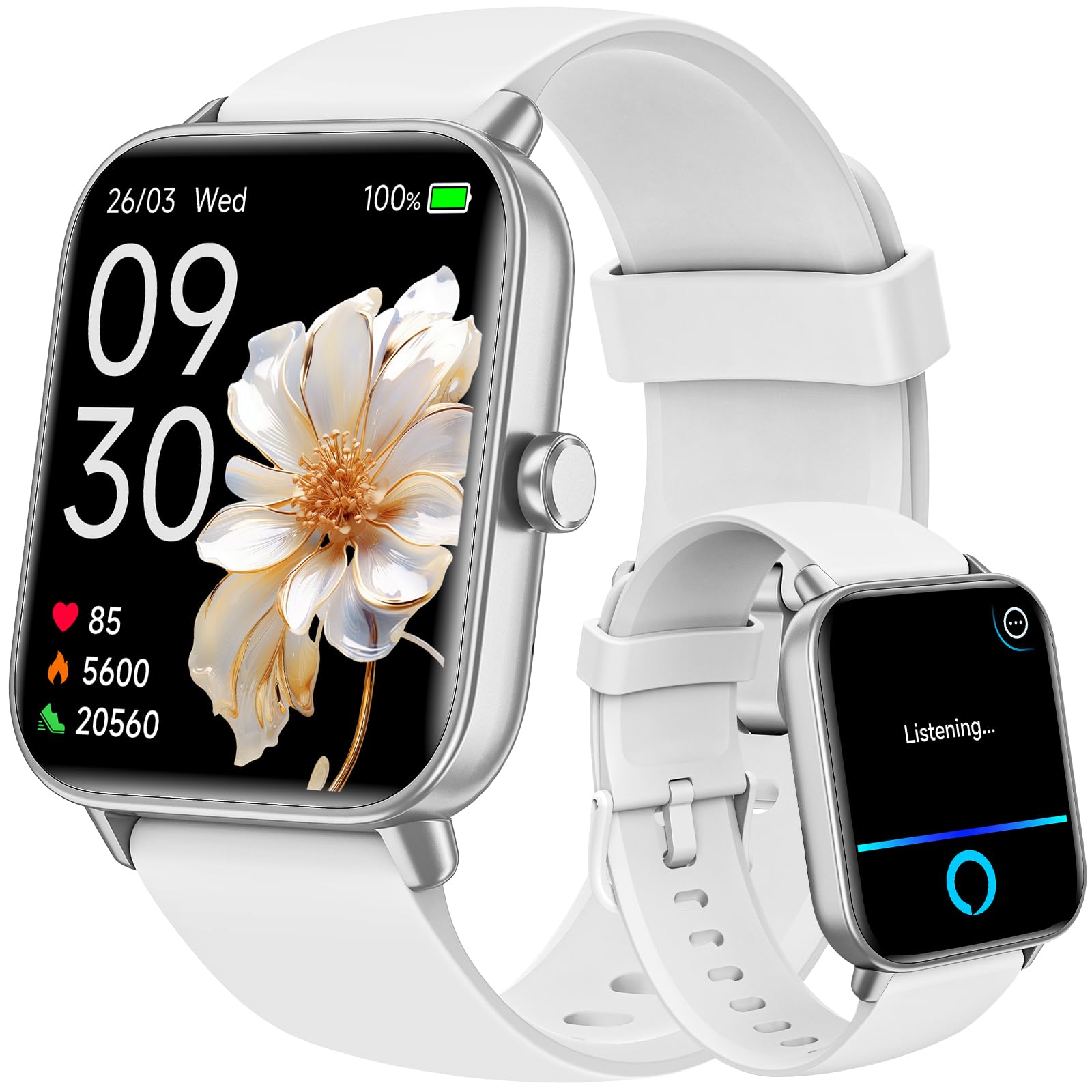 Photo 1 of Smart Watch for Men Women, Call Receive/Dial, Alexa Built-in, 1.8" Touch Screen Fitness Tracker with Heart Rate Sleep Tracking, 101+ Sports Modes, IP68 Waterproof Smartwatch for Android iPhone, White