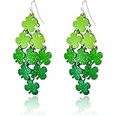 RareLove St Patricks Day Earrings For Women Silver Plated Multi Green Shamrock Chandelier Piercing Dangle Earrings Alloy