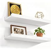 Love-KANKEI 17" White Floating Wall Shelves with Lip,Solid Wood,Set of 2 | Protective Ledge,Easy to Install,For Bedroom Living Room Bathroom Kitchen Office,Nursery Display,18 Lbs/shelf,Wall Decor