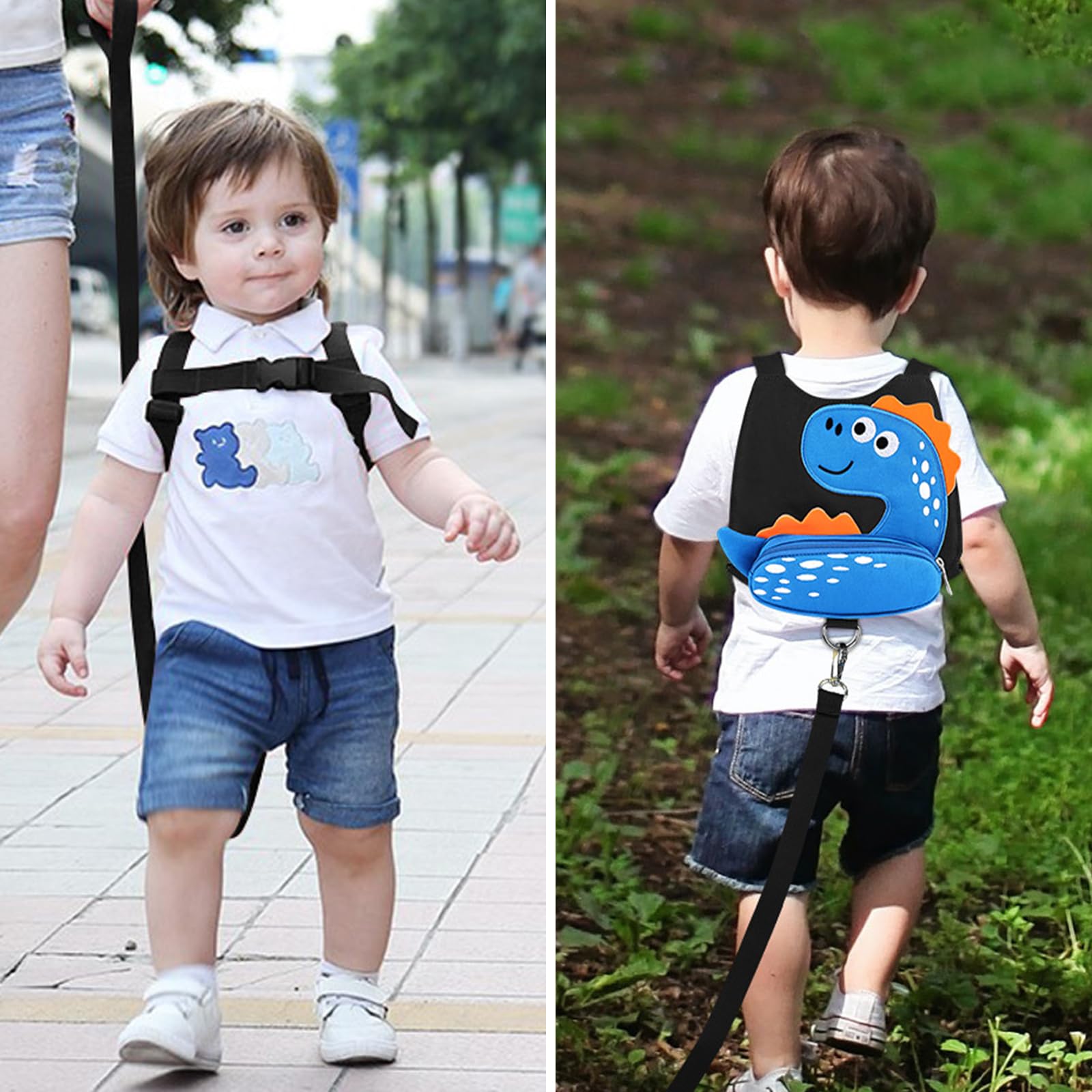 Accmor Toddler Harness Leash with Anti Lost Wrist Link, Cute Dinosaur Kids Harnesses Children Leashes, Baby Walking Harness Keep Child Close Wristband Strap for Boys Travel