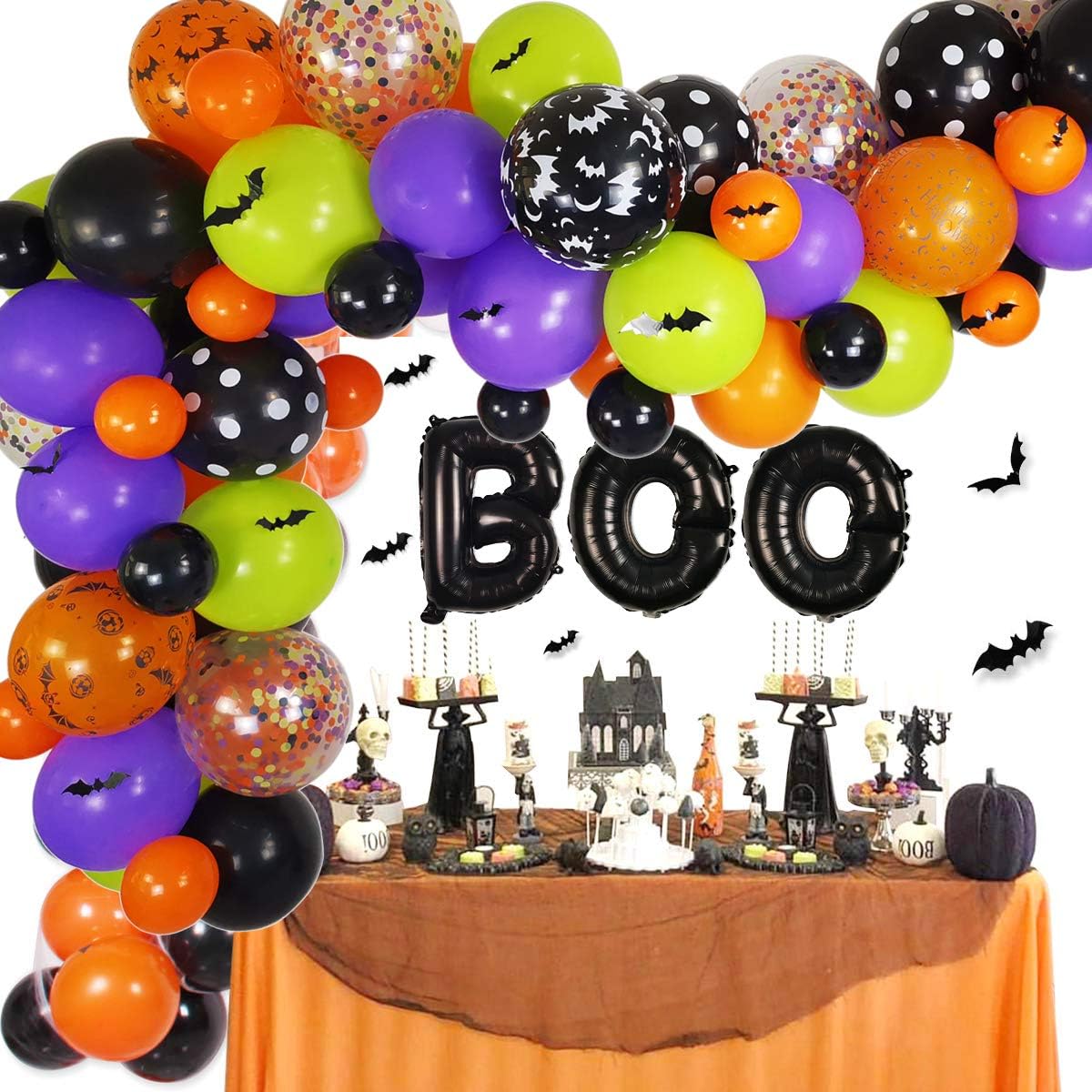 Halloween Balloons Garland Kit - 92 Pack Latex Balloons BOO Foil Confetti Balloon 3D PVC Bat Decoration Set for Halloween Party Decorations Supplies, Halloween Party Favors: Toys & Games