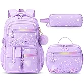 Fimibuke Backpack for Girls, 3 PCS Waterproof Kids Backpack with Lunch Box & Pencil Case Set, Cute Travel Bookbag School Bag for Kindergarten Elementary Middle High School Student Toddler Kids Teens