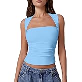 QINSEN Women's Square Neck Slim Fit Tank Top