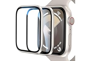 EWUONU [2 Pack Tempered Glass Screen Protector for Apple Watch Series 9 Series 8/7 41mm, Metal Frame Full Coverage Waterproof Bubble-Free Anti-Scratch HD Clear Film for iWatch 9/8/7 41mm,Starlight
