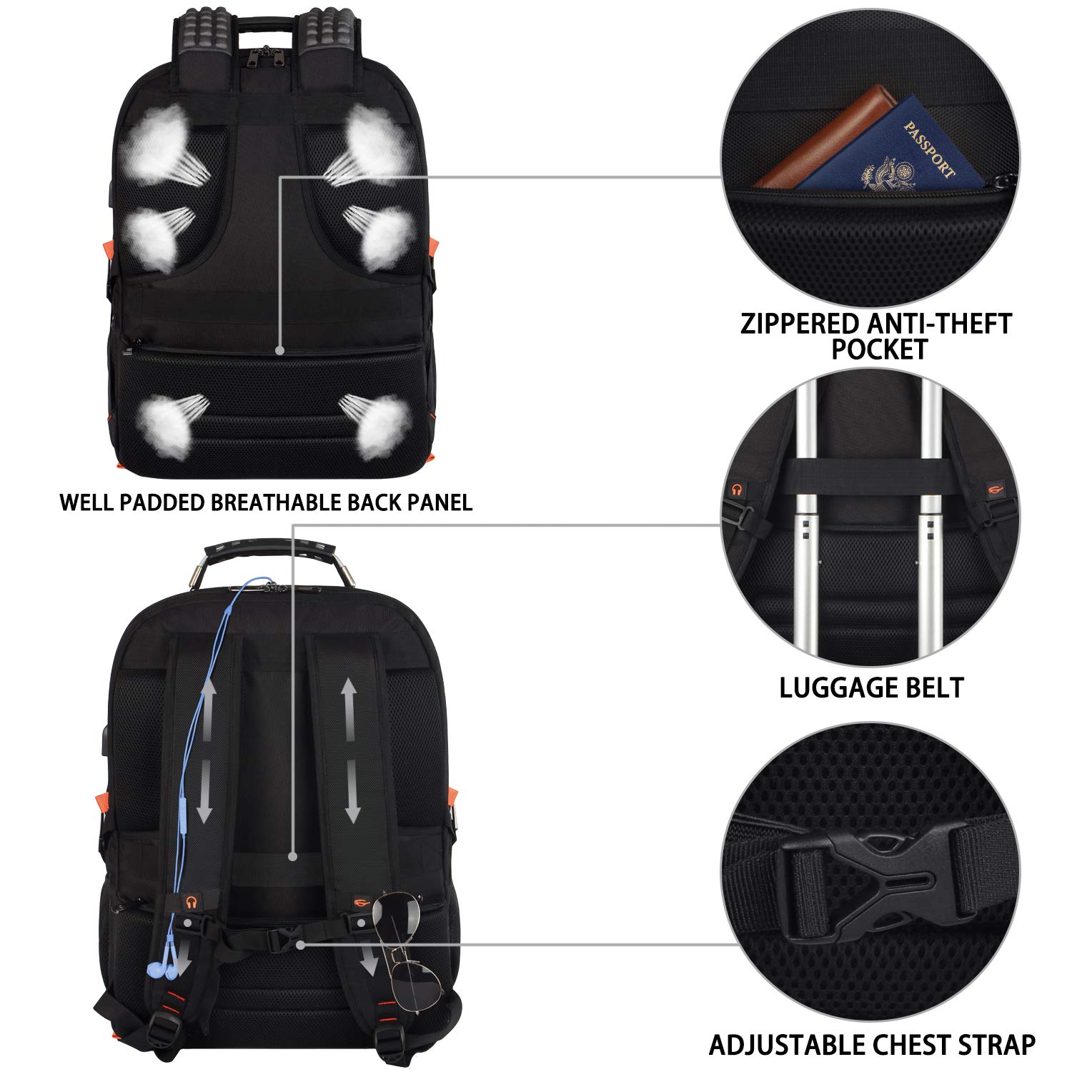 Travel Laptop Backpack,Extra Large 18.4 inch Gaming Laptop Backpacks with USB Charging Port,Big Capacity TSA Friendly RFID Anti Theft Pocket Durable College unisex Heavy Duty Computerbag