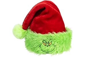 Decxmas Santa Hat for Unisex Adults，Velvet Christmas Hat with Funny Elf Monster Face for Women or Men，New Year Party Headwear (Adult)