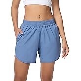 SILKWORLD Women's Running Shorts Hight Waist 5" Summer Athletic Gym Workout Fashion Short with Liner and Zipper Pockets