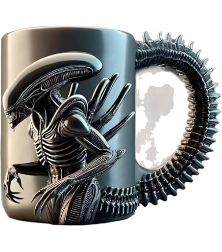 Amazon.com: 14 OZ Alien Xenomorph Mug with Spoon, Resin Exterior, Stainless  Steel Interior Alien Mug, Unique Drinkware Gift for Sci-Fi Fans (Black) :  Home & Kitchen