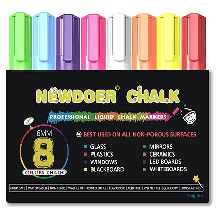 Newdoer 8 Farbe Kreidemarker - Helle Neon Flüssigkreide Marker Pen Set - 6 mm