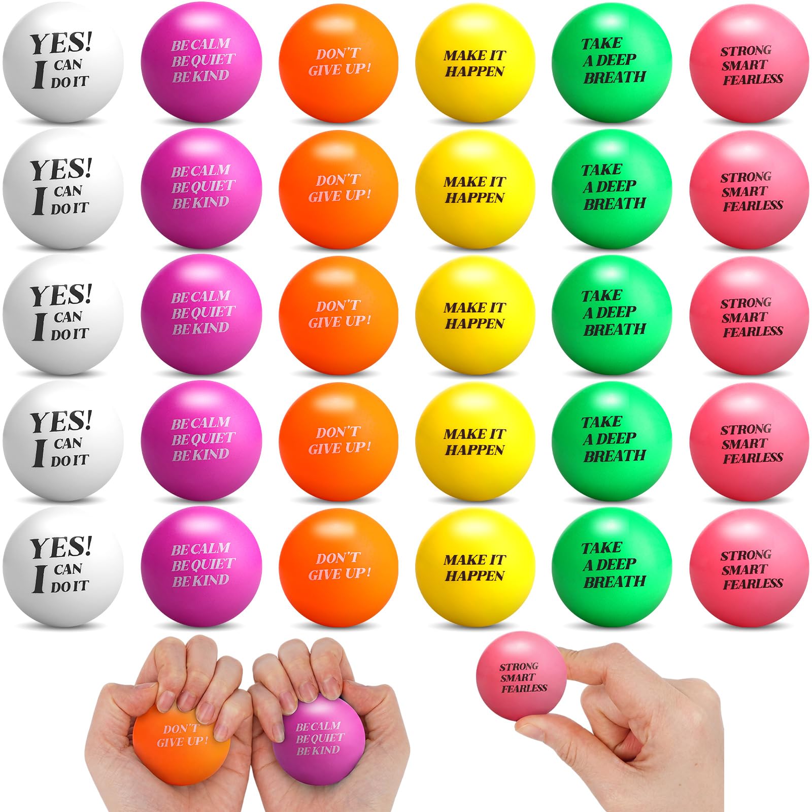 Kasyat 30 Pieces Stress Balls for Adults Bulk 1.5 Inch Motivational Stress Balls Colorful Foam Inspirational Quotes Relief Small Mental Health Toys Appreciation Gift for Motivating Encouraging