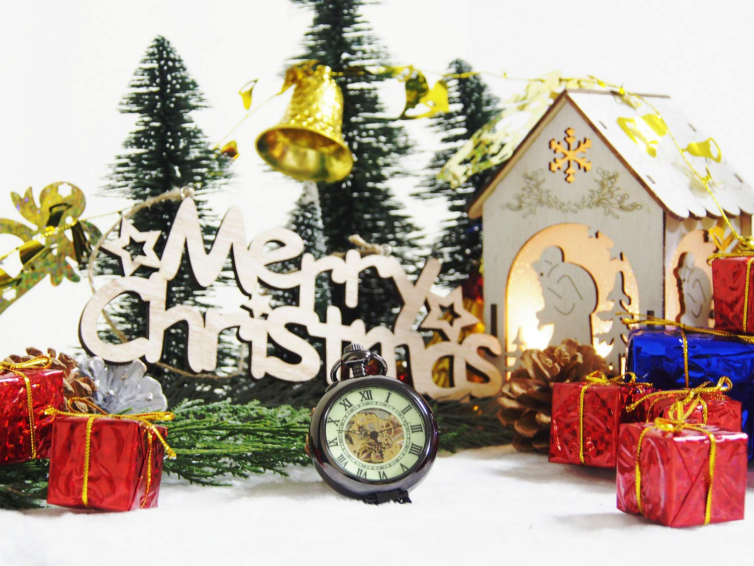 SEWOR Mens Luminous Dial Hand Wind Mechanical Pocket Watch with Brand Leather Gift Box (Stand Up Black)