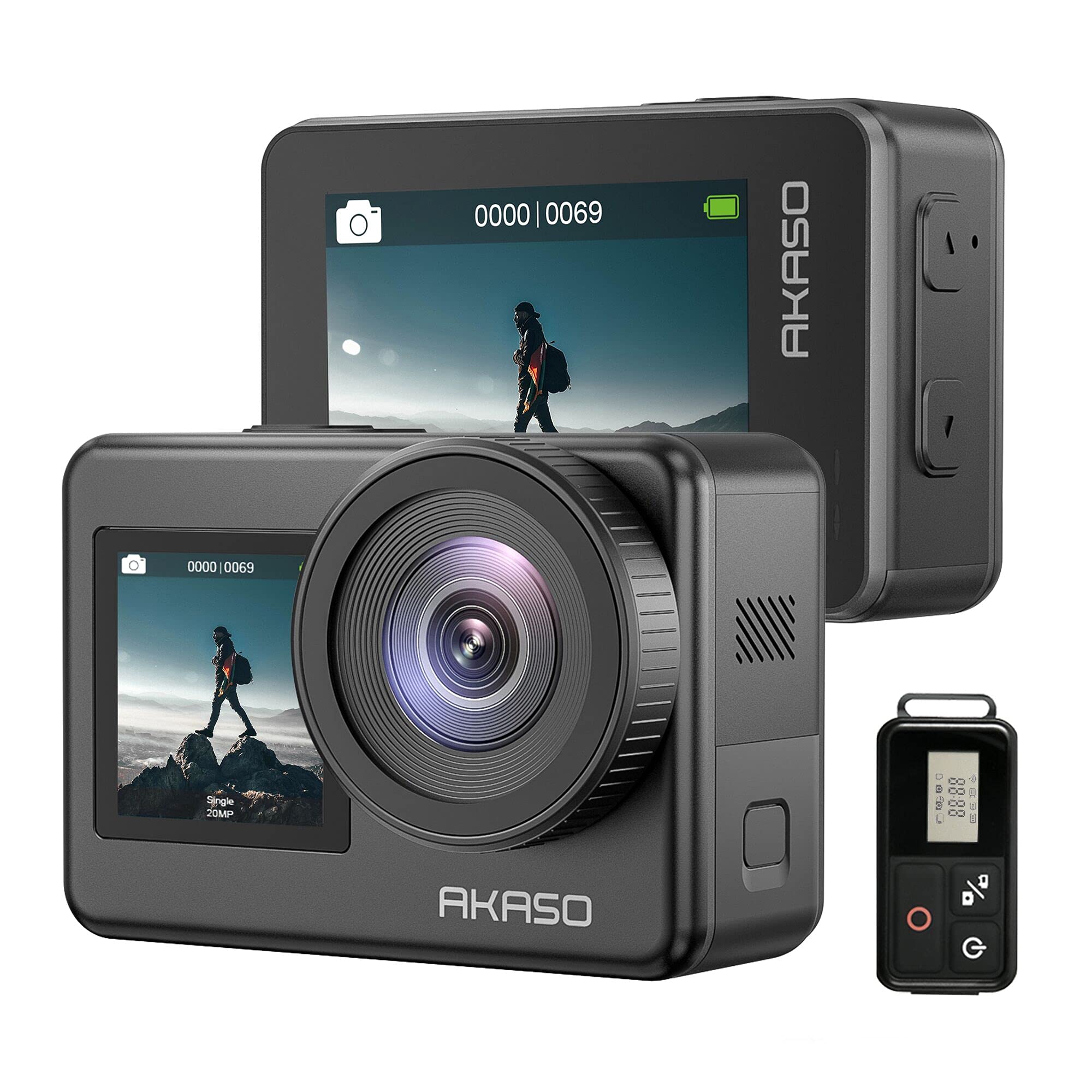 AKASO Brave 7 4K30FPS 20MP WiFi Action Camera with Touch Screen IPX8 33FT Waterproof Camera EIS 2.0 Zoom Support External Mic Voice Control with 2X 1350mAh Batteries Vlog Camera