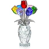 H&D HYALINE & DORA Colorful Crystal Rose Figurine - Rose Flower Gifts for Women - Wedding Party Collectible Figurines - Gift Box Included