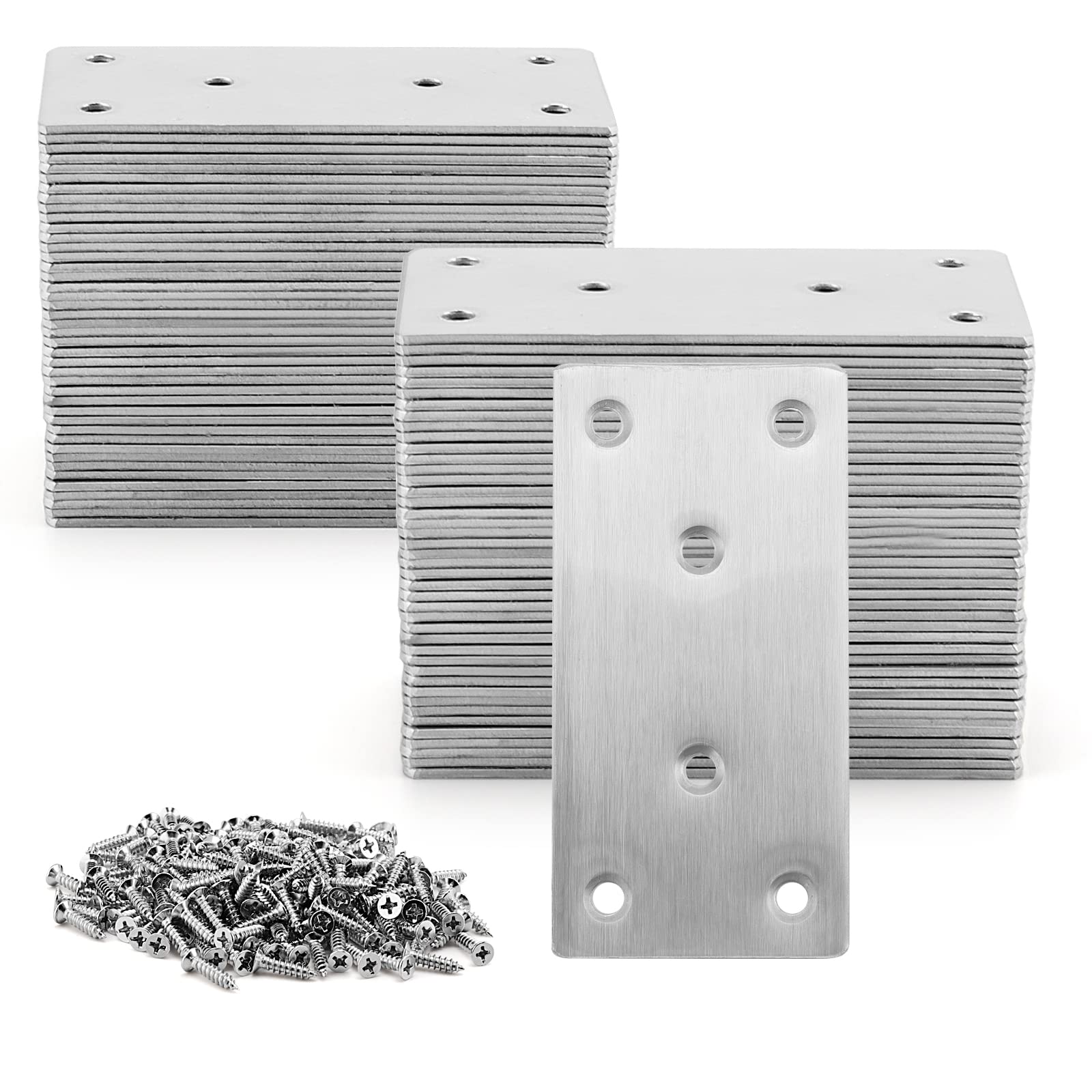 Photo 1 of SENJEOK 50 PCS 2 x 4 Inch Flat Mending Plate, Sliver Metal Flat Joining Brackets with Screw, Stainless Steel Straight Brace for Wood, Furniture