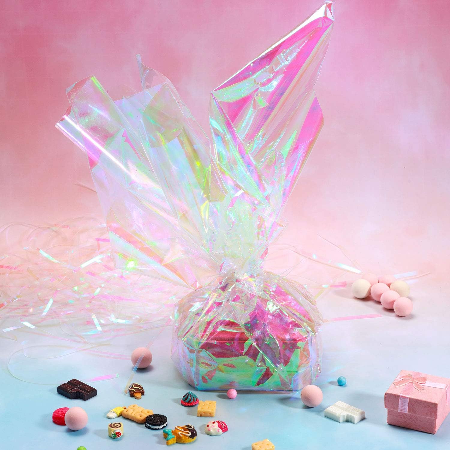 Iridescent Cellophane Roll Iridescent Wrapping Paper Cellophane Wrap for Gift Baskets Iridescent Film for DIY Wrapping Baby Shower Decoration Supplies (Pink,39 x 138 Inch) - Image 5