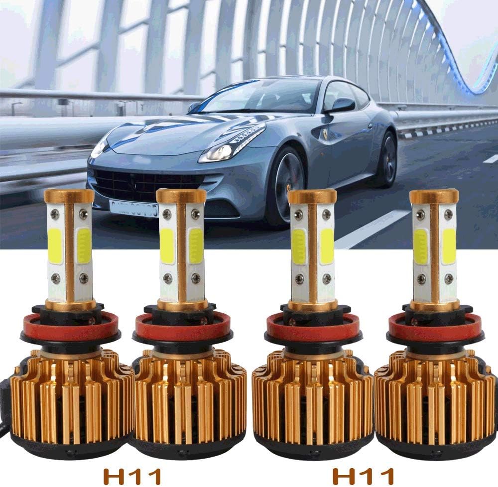 WISWIS 4Pcs H11+H11 4-Side LED Headlight Bulbs Pure White 6000K High/Low Beam Combo Set for 2008-2015 Chrysler Town & Country - 40000LM - 4 COB Chip