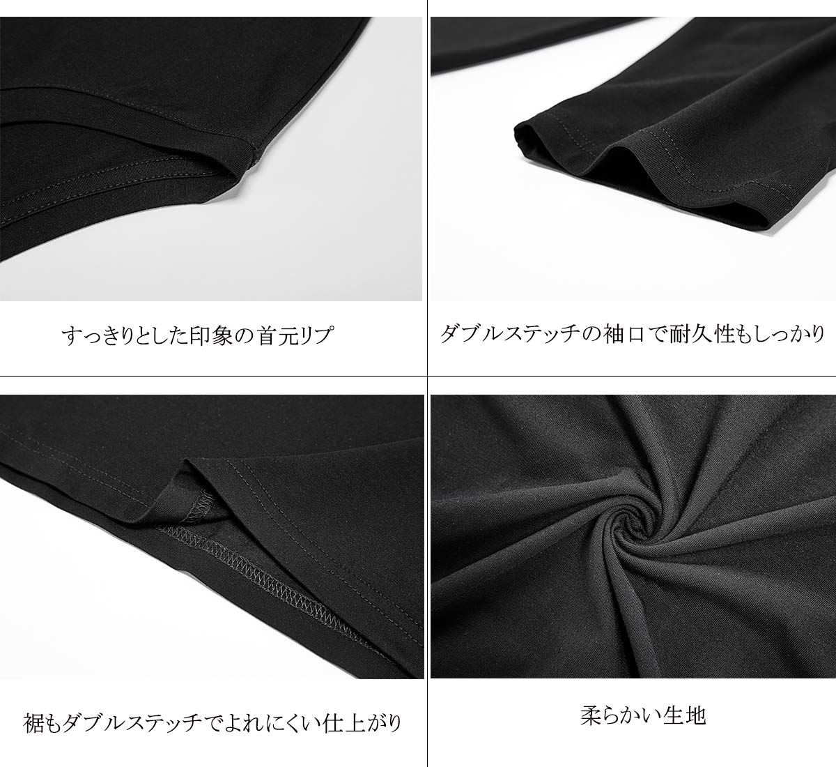 長袖 Tシャツ メンズ ロング シャツ カットソー（2PC black/white XL）