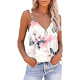 SAUKOLE Summer Tank Tops for Women V Neck Womens Fashion Sleeveless Top Loose Fit Casual Stripe Shirts Blouse