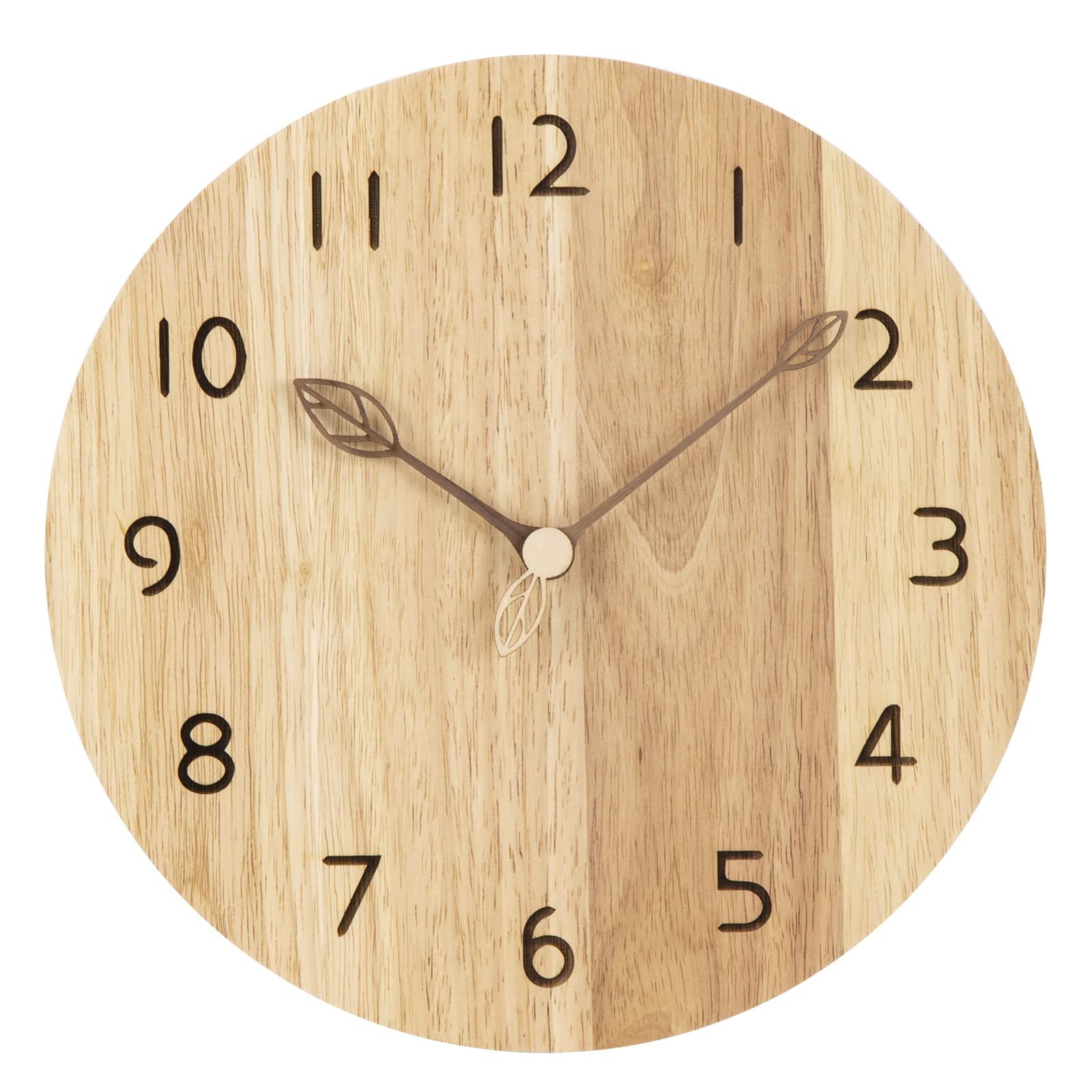 VIVILINEN 12inch Wall Clock Silent Solid Frameless Wood Wall Clock Round Non-ticking Vintage Easy to Read for Living Room Bedroom Home Decor Office