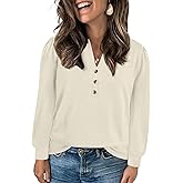 Eytino Womens Plus Size Tops Henley V Neck Long Sleeve Casual Shirts Button Front Loose Fit T Shirt(1X-5X)