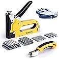 Upholstery 4 in 1 Staple Gun Heavy Duty, with 6000 Staples, Remover, Gloves, Manual Brad Nailer Power Adjustment Stapler Gun 