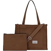 UERRUAM Tote Bag for Women,Lightweight Corduroy Tote Bag 2pcs,Shoulder Crossbody Bag for Work,Everyday,College,Hard Bottom
