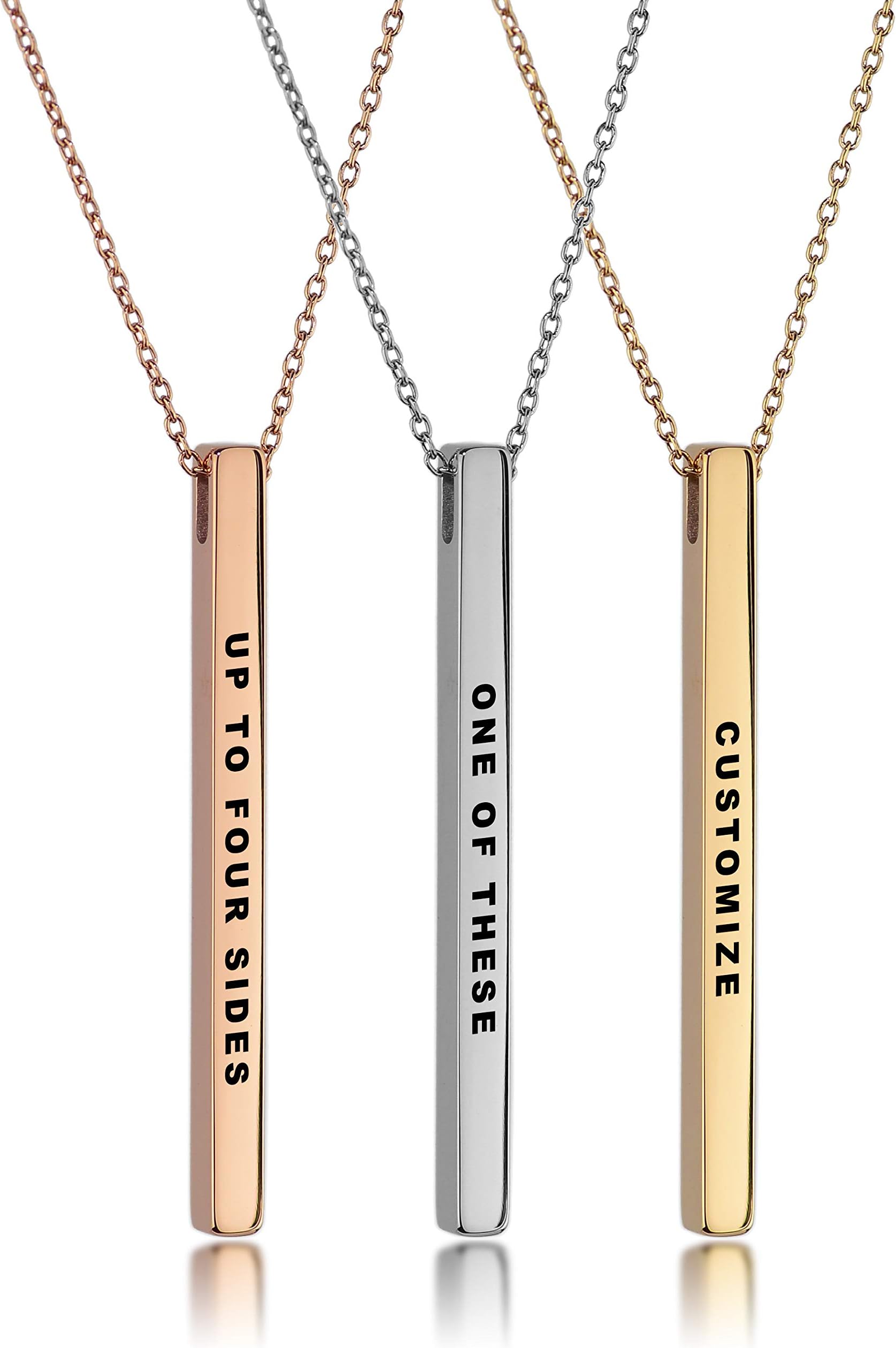 Dolceoro Inspirational Mantra Necklace, 3mm Vertical Bar Pendant Jewelry, 316L Surgical Stainless Steel