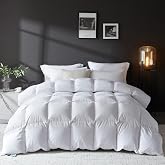 L LOVSOUL Goose Feather Down Fiber Comforter Queen,All Season Duvet Insert | 100% Organic Cotton Cover,750+ Fill Power Fluffy Bedding,Hotel Collection,Soft and Breathable,8 Corner Tab,White,90X90IN