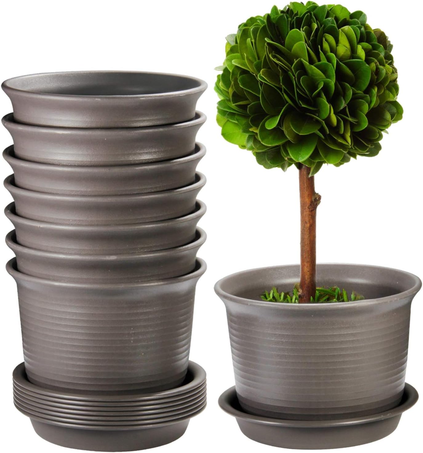 8 Inch Pots for Plants, ZOUTOG Plastic Flower Planter, Large Plant Pot with Drainage Hole and Tray, Pack of 8, Plants not Included