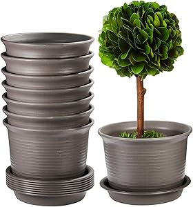 8 Inch Pots for Plants, ZOUTOG Plastic Flower Planter, Large Plant Pot with Drainage Hole and Tray, Pack of 8, Plants not Included