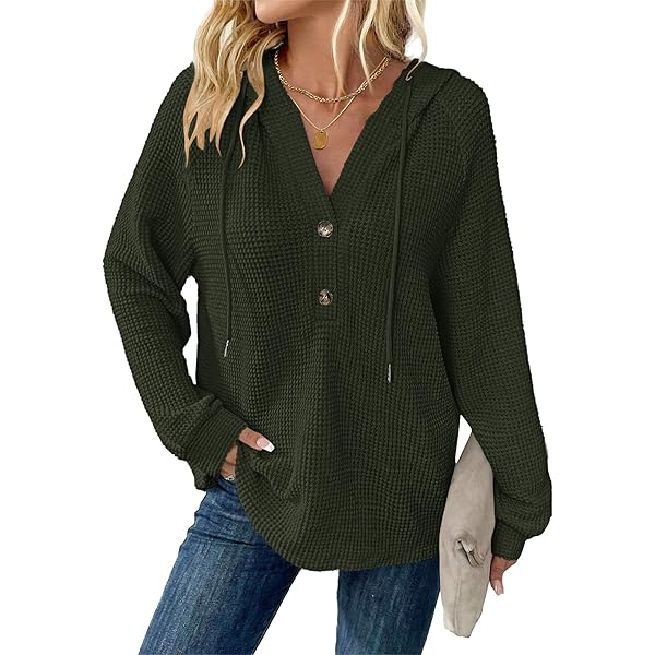 RIROW 2025 Hoodies for Women Pullover Waffle Long Sleeve