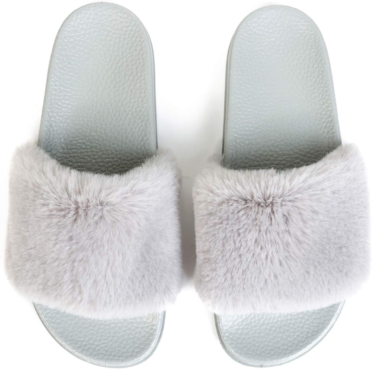 Womens Furry Slippers Open Toe Indoor Outdoor House Casual Flat Slides Sandals