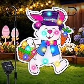 Easter Garden Flag, Solar Lights Garden Flags 12x18 Double Sided, Bunny Waterproof Spring Flag, Easter Decorations Outdoor, Yard Flags for Outside Porch Lawn Patio, Home Decor Outdoor